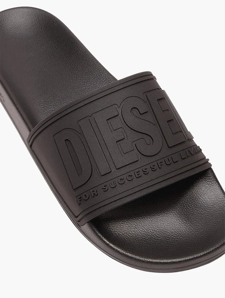 DIESEL SA-MAYEMI-POOL SLIDES WITH 3D LOGO "ALL BLACK"