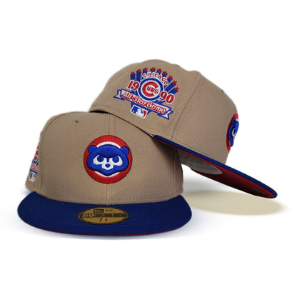 Tan Chicago Cubs Royal Visor Red Bottom 1990 New Era 59Fifty Fitted