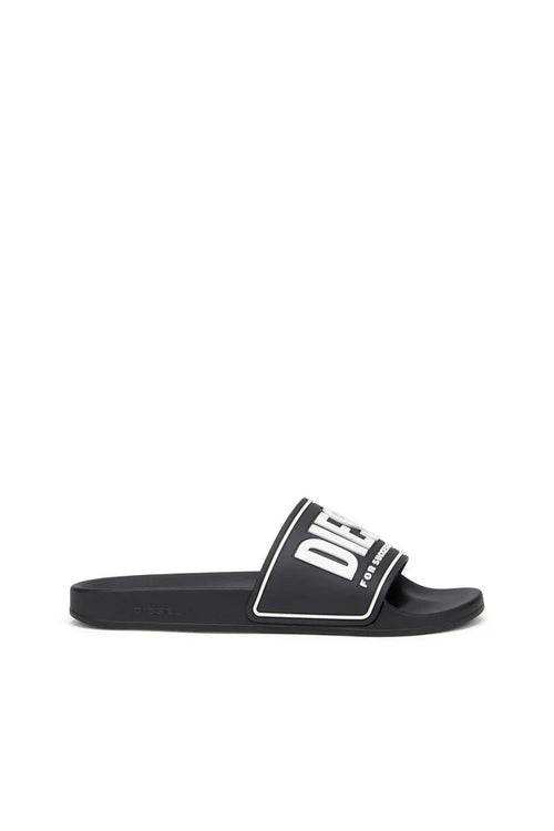 DIESEL SA-MAYEMI-POOL SLIDES WITH 3D LOGO "BLACK & WHITE"