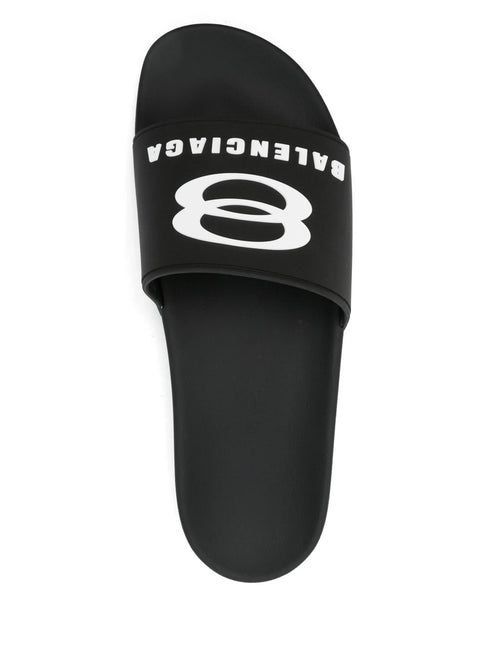 Balenciaga Logo-embroidered Pool Slides - "Black"