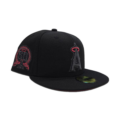 Black Los Angeles Angels Red Bottom 50th Anniversary New Era Fitted Cap