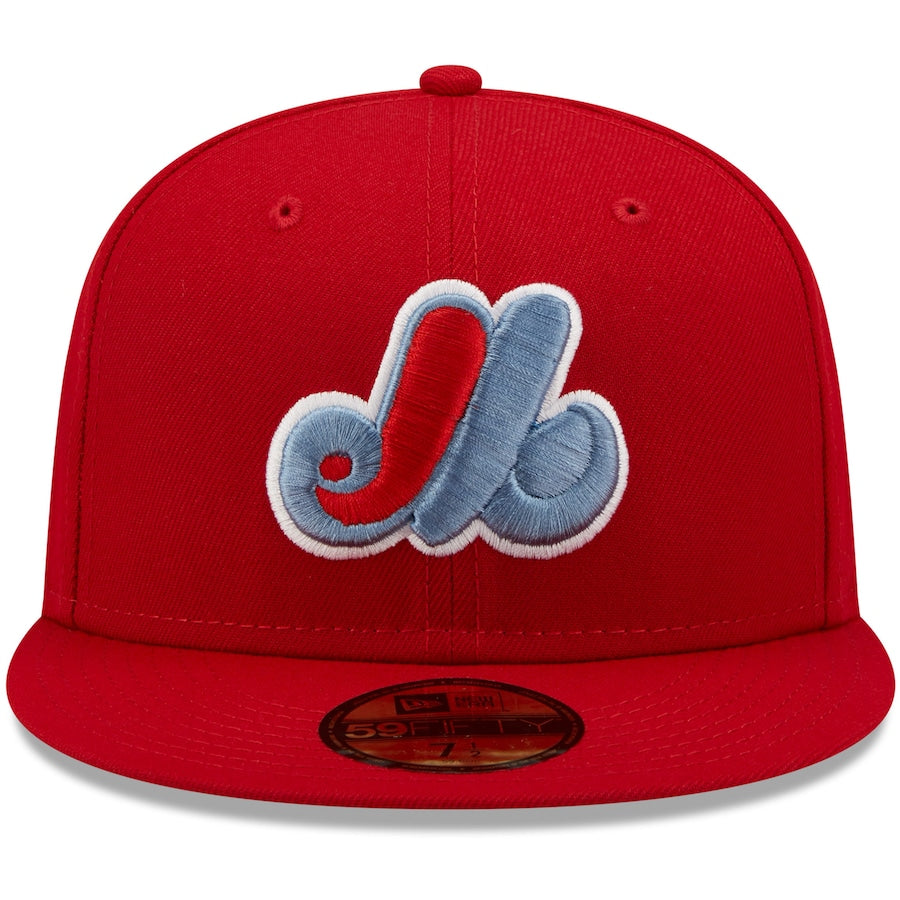 Men's Montreal Expos New Era Scarlet Patch Blue Undervisor 59FIFTY - Fitted Hat