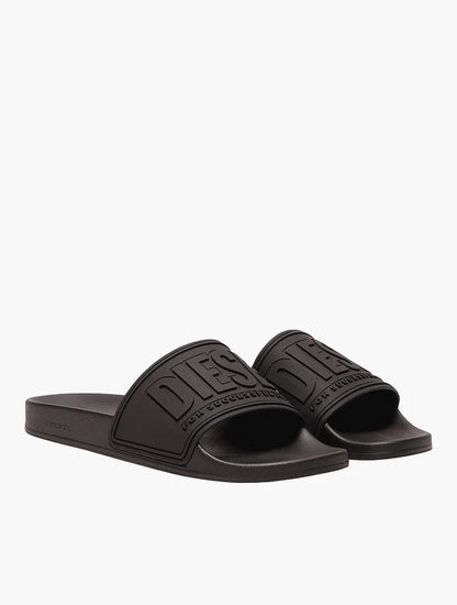 DIESEL SA-MAYEMI-POOL SLIDES WITH 3D LOGO "ALL BLACK"