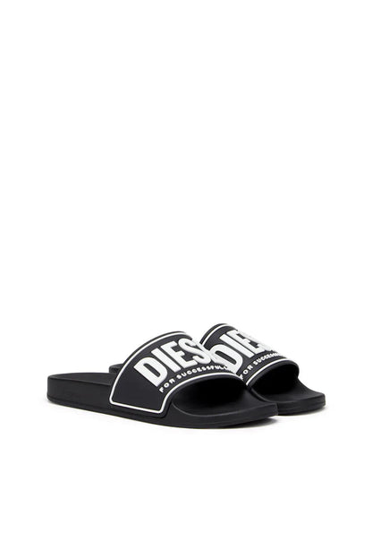 DIESEL SA-MAYEMI-POOL SLIDES WITH 3D LOGO "BLACK & WHITE"