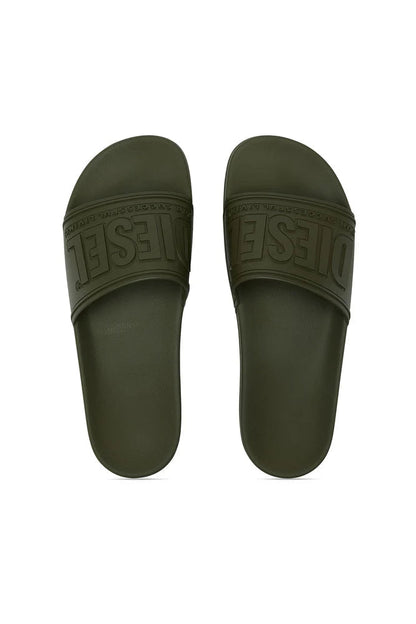 DIESEL SA-MAYEMI-POOL SLIDES WITH 3D LOGO "GREEN"