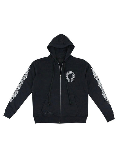 Chrome Hearts Horseshoe Floral Cross-Sleeve Zip up Hoodie