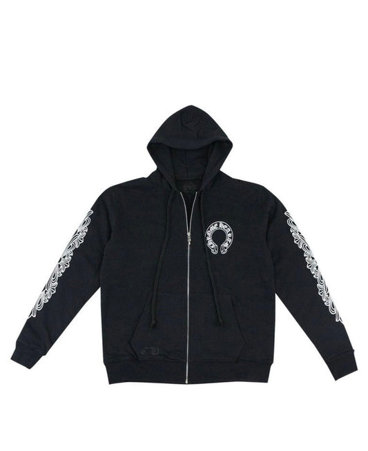 Chrome Hearts Horseshoe Floral Cross-Sleeve Zip up Hoodie