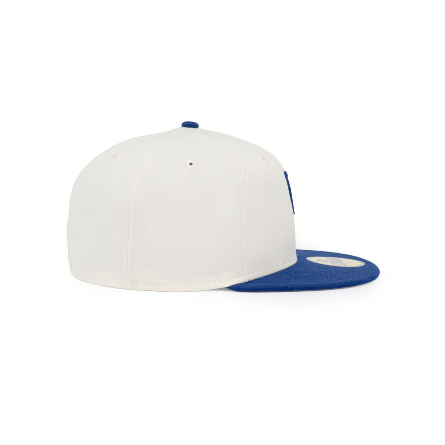 New Era Los Angeles Dodgers 59FIFTY Upside Down Dark Royal Visor Chrome White Fitted Cap