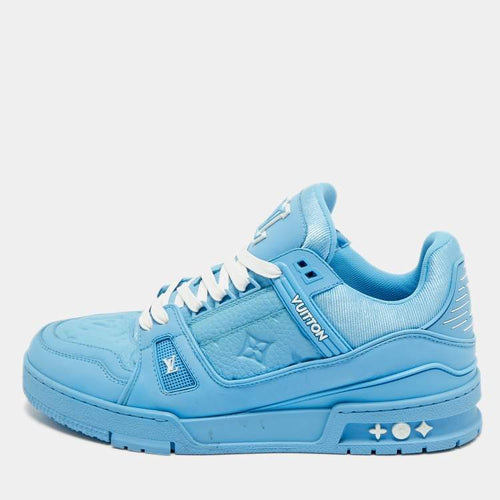 LOUIS VUITTON BLUE FABRIC AND LEATHER LV TRAINER FULLY BOXED
