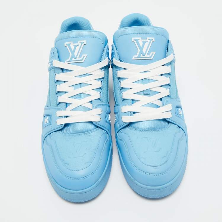 LOUIS VUITTON BLUE FABRIC AND LEATHER LV TRAINER FULLY BOXED