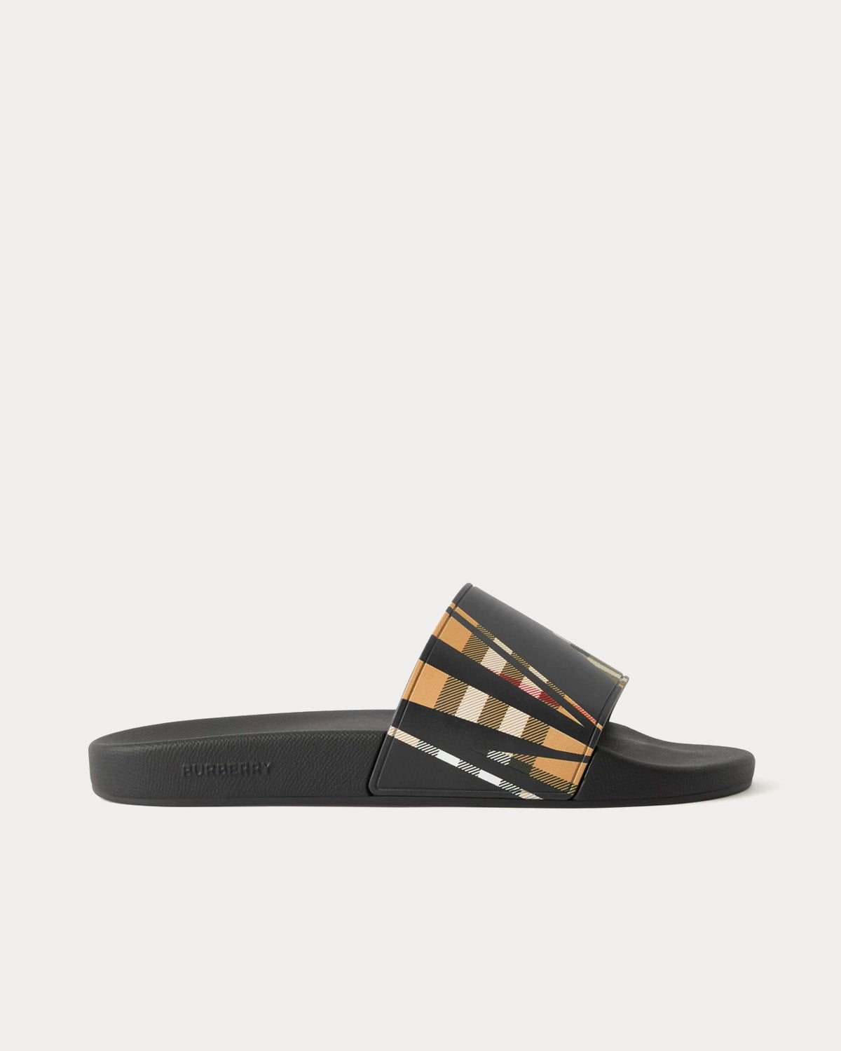 Burberry Sliced Check Print Black Slides (With Box)