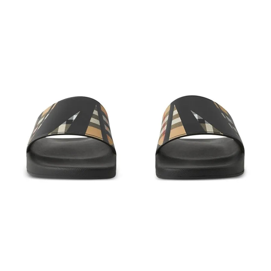 Burberry Sliced Check Print Black Slides (With Box)