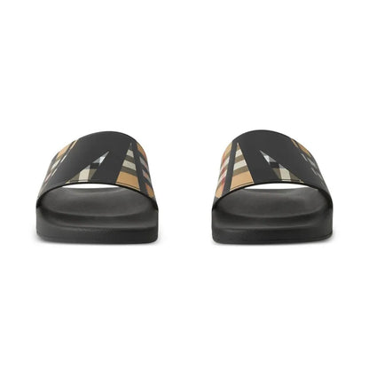Burberry Sliced Check Print Black Slides (With Box)