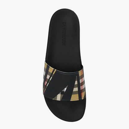 Burberry Sliced Check Print Black Slides (With Box)