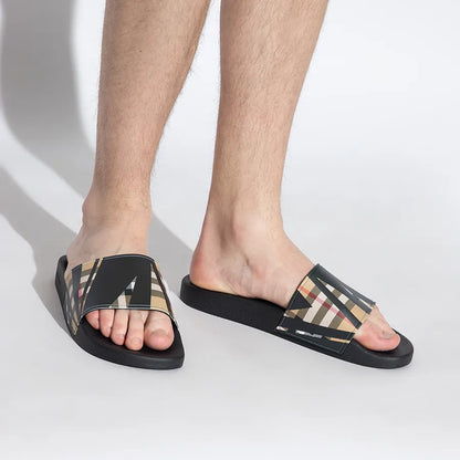 Burberry Sliced Check Print Black Slides (With Box)