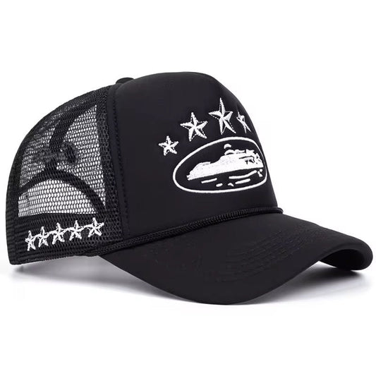 Corteiz Alcatraz Trucker Hat –White/Black