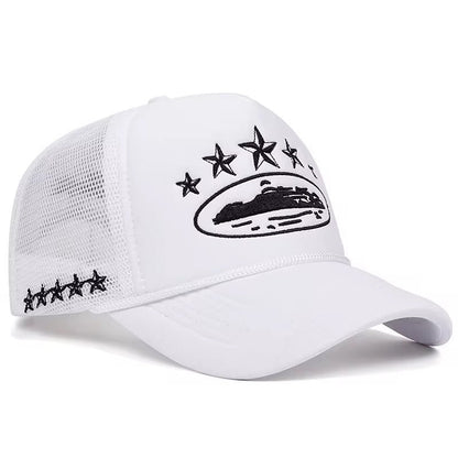 Corteiz Alcatraz Trucker Hat – White/Black
