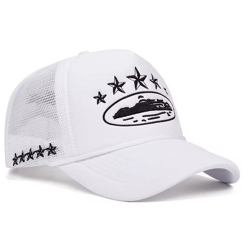 Corteiz Alcatraz Trucker Hat – White/Black