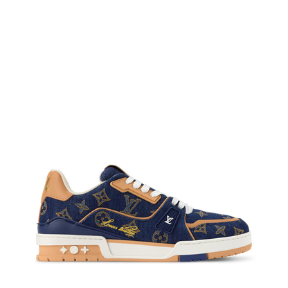 LOUIS VUITTON DENIM TRAINERS ‘CALF LEATHER TRIM’ FULLY BOXED
