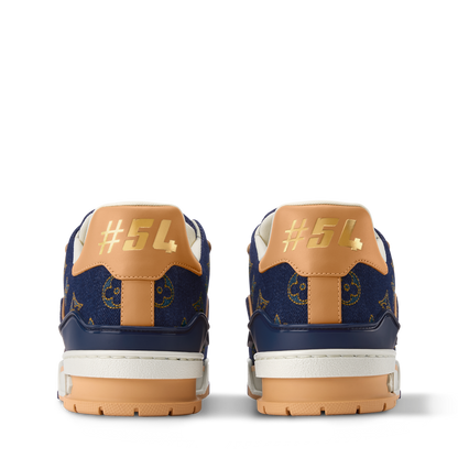 LOUIS VUITTON DENIM TRAINERS ‘CALF LEATHER TRIM’ FULLY BOXED