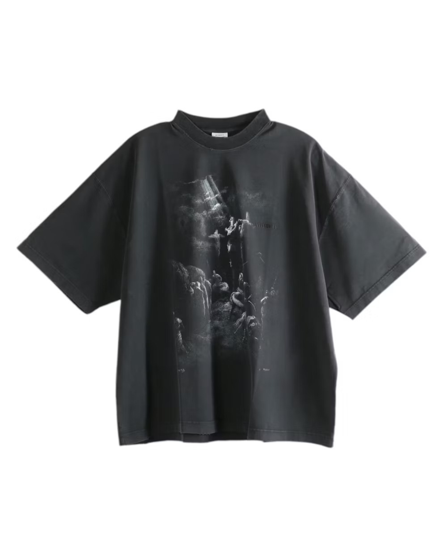 Vetements Jesus On A Cross Distressed T-shirt - "Washed Out Black"
