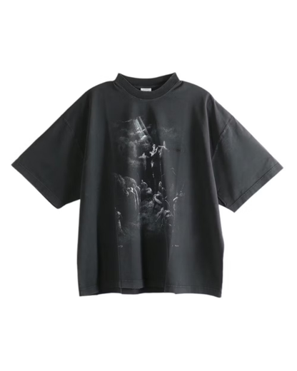 Vetements Jesus On A Cross Distressed T-shirt - "Washed Out Black"