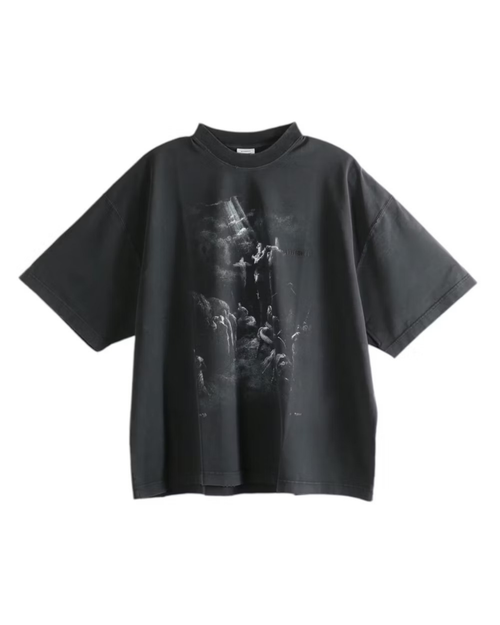 Vetements Jesus On A Cross Distressed T-shirt - "Washed Out Black"