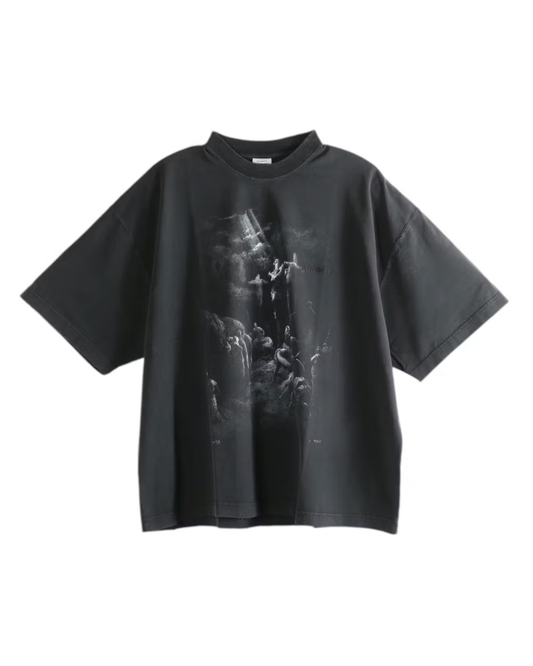 Vetements Jesus On A Cross Distressed T-shirt - "Washed Out Black"