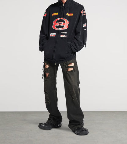 Balenciaga Sponsor Logos Full Zip Hoodie - "Black"