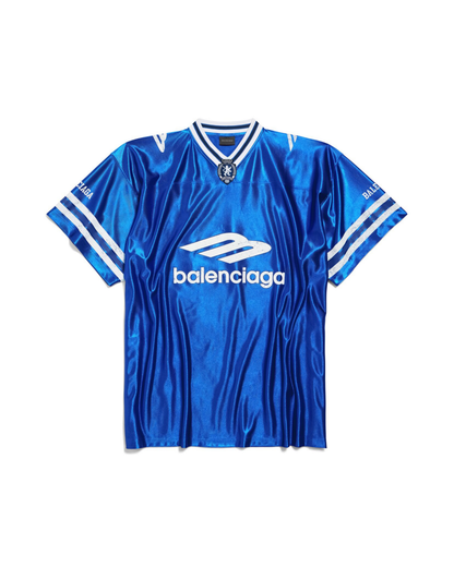 Balenciaga 3B Football V-neck T-shirt - "Royal Blue/White Shiny"