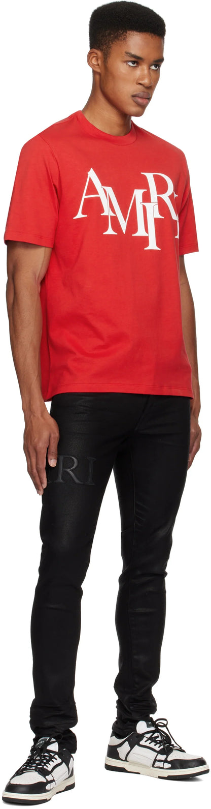 Amiri 'AMIRI' Staggered Logo T-shirt - "Red"