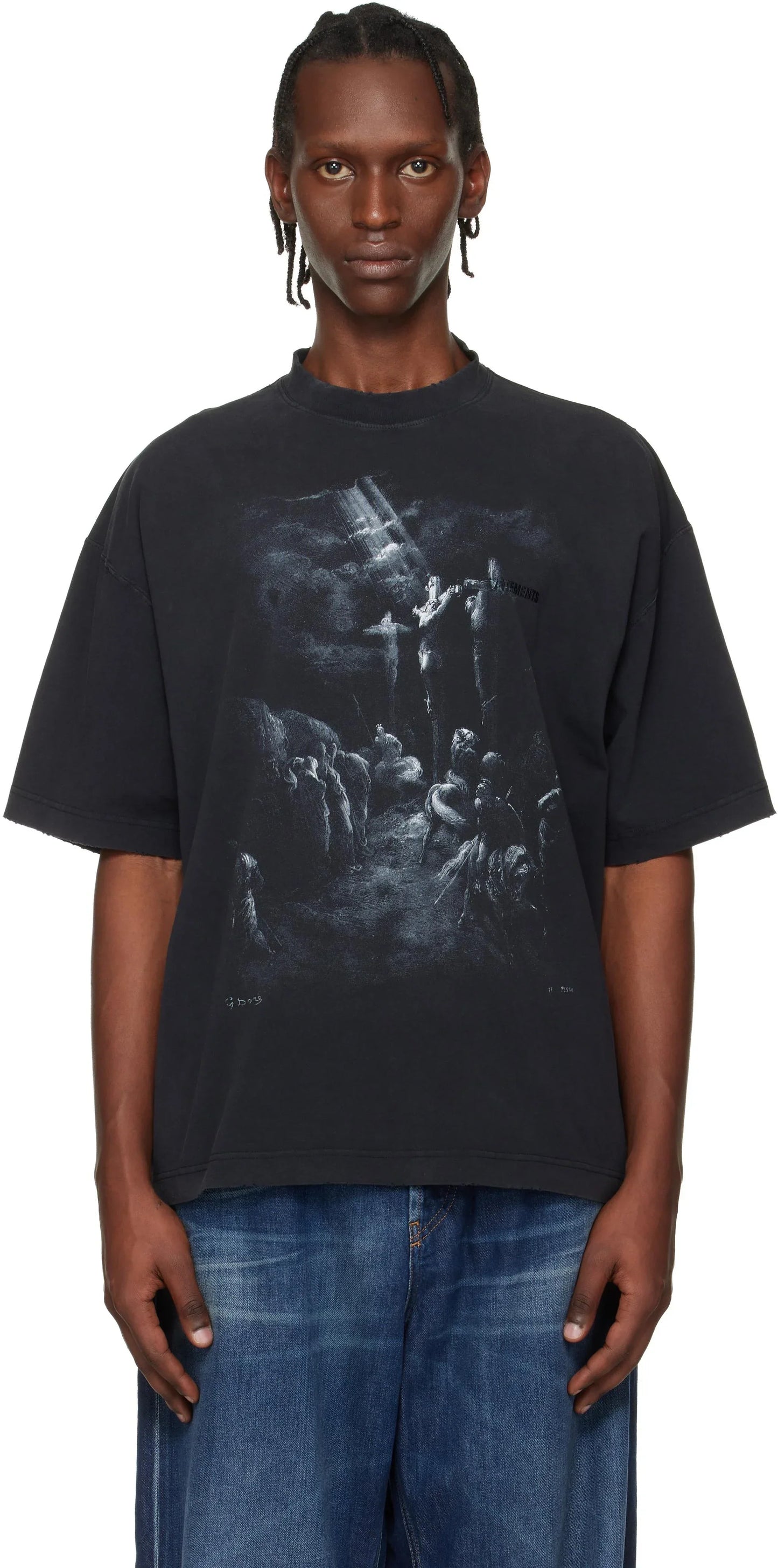 Vetements Jesus On A Cross Distressed T-shirt - "Washed Out Black"